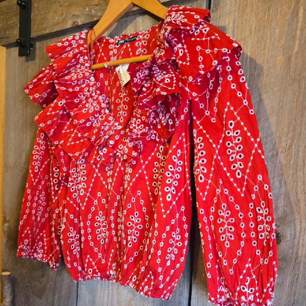 ZARA red Ruffled Women's Top